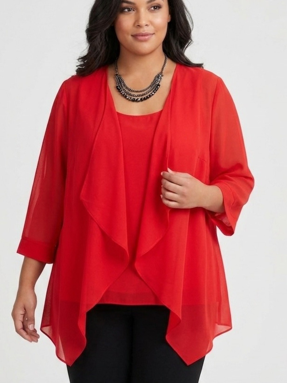 KENNETH COLE REACTION Red Top Attached Filmy Jacket XL